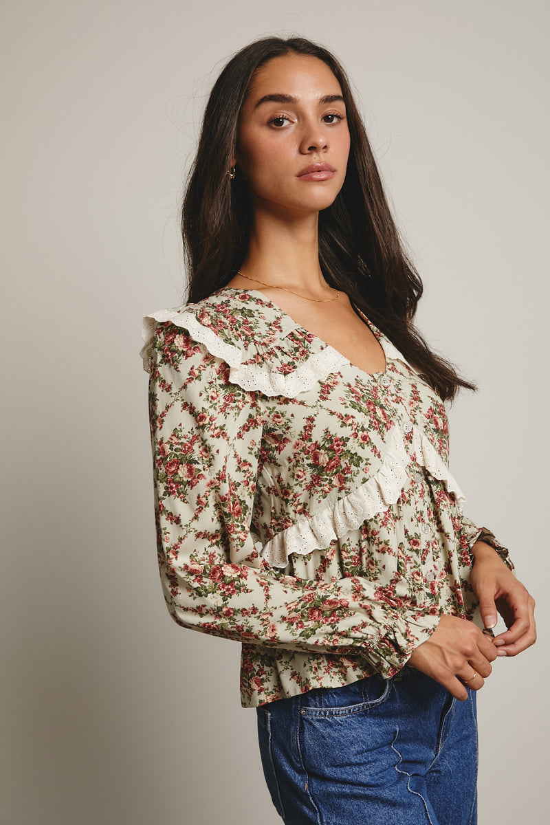 Light Sage Floral Peplum Top