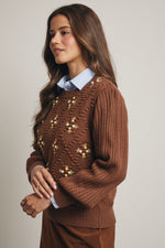 Mocha Tiny Floral Embroidered Sweater