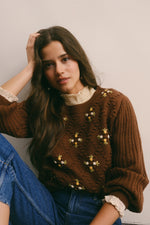 Mocha Tiny Floral Embroidered Sweater