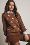 Mocha Tiny Floral Embroidered Sweater