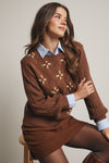 Mocha Tiny Floral Embroidered Sweater