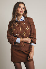 Mocha Tiny Floral Embroidered Sweater