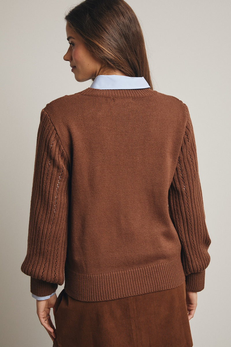 Mocha Tiny Floral Embroidered Sweater