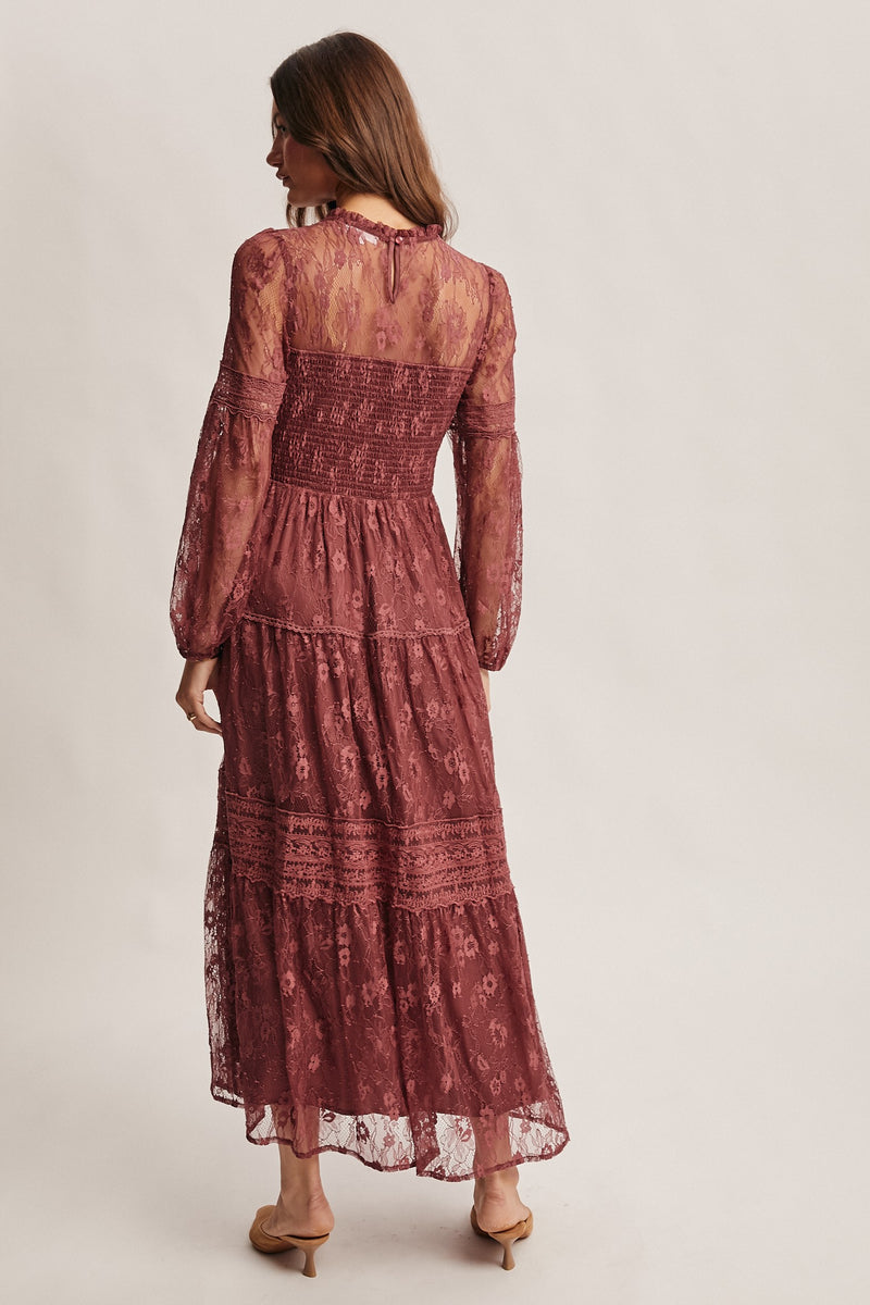 Lace Victorian Inspired Maxi Dress in Plum