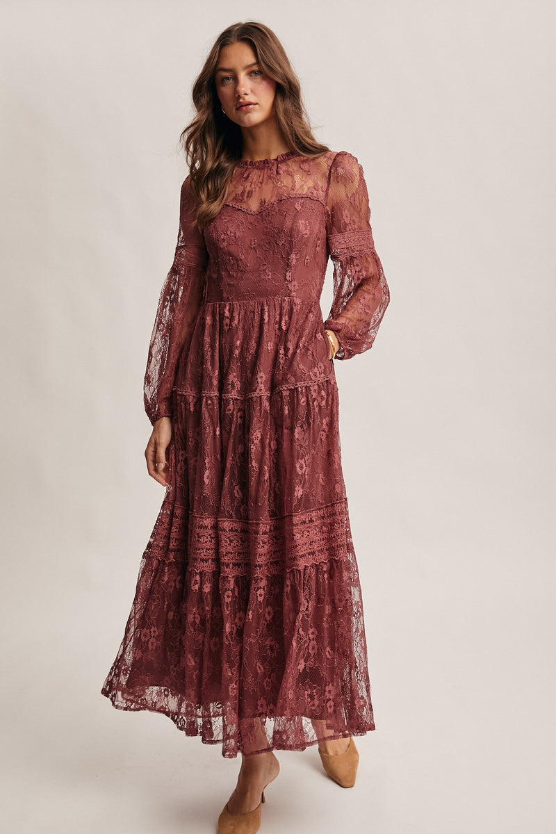 Lace Victorian Inspired Maxi Dress in Plum