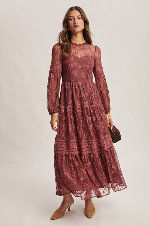 Lace Victorian Inspired Maxi Dress in Plum