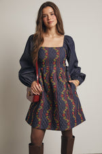 Denim Embroidered and Quilted Dress