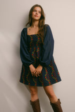 Denim Embroidered and Quilted Dress