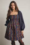 Denim Embroidered and Quilted Dress