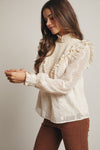 Victorian High Neck Blouse in Ivory