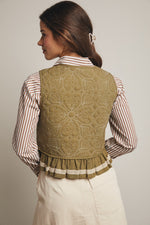 Olive Quilted Button Front Vest