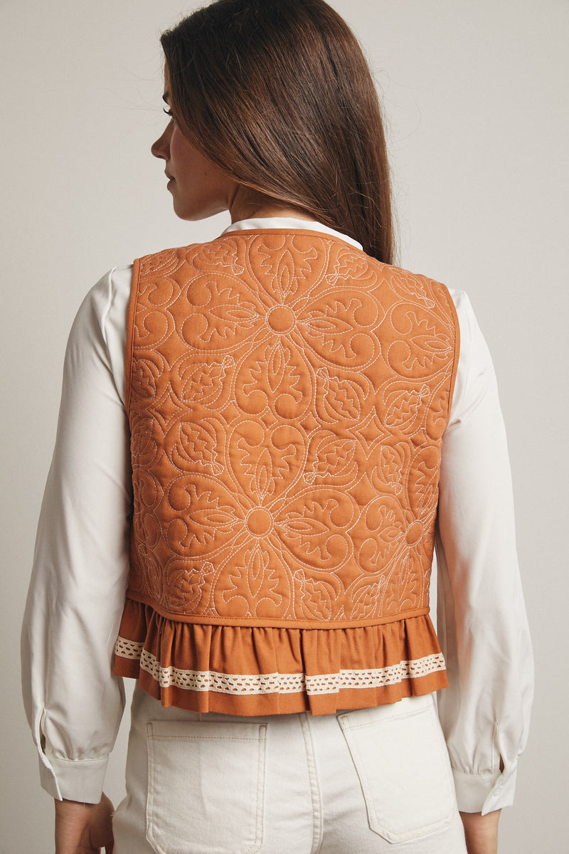 Terracotta Quilted Button Front Vest