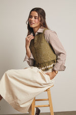 Olive Quilted Button Front Vest