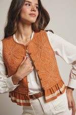Terracotta Quilted Button Front Vest