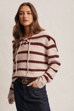 Burgundy Striped Sailor Collar Sweater