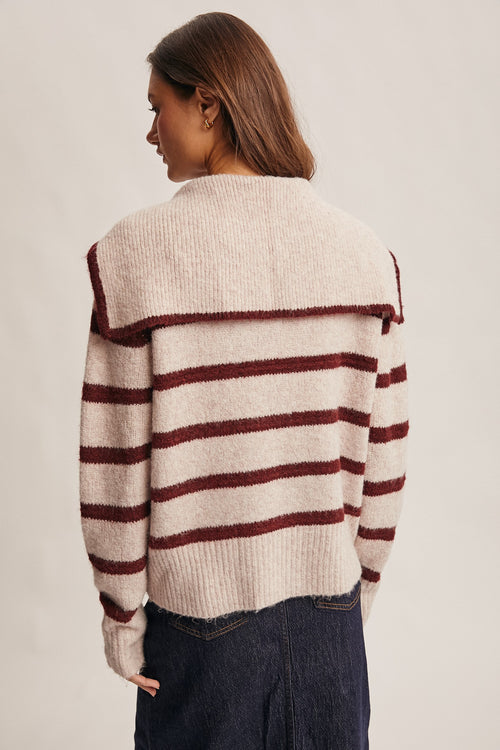 Burgundy Striped Sailor Collar Sweater