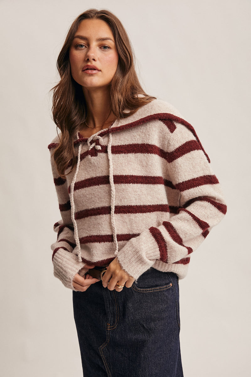 Burgundy Striped Sailor Collar Sweater
