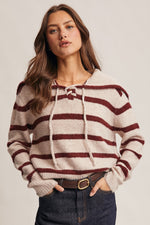 Burgundy Striped Sailor Collar Sweater