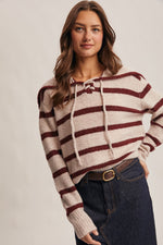 Burgundy Striped Sailor Collar Sweater