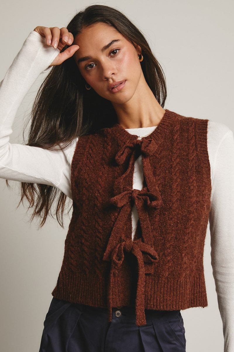Chestnut Knit Tie Front Vest