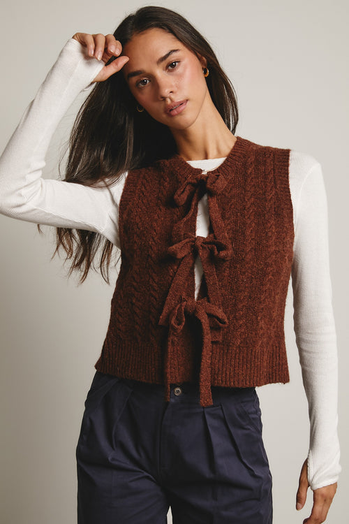 Chestnut Knit Tie Front Vest