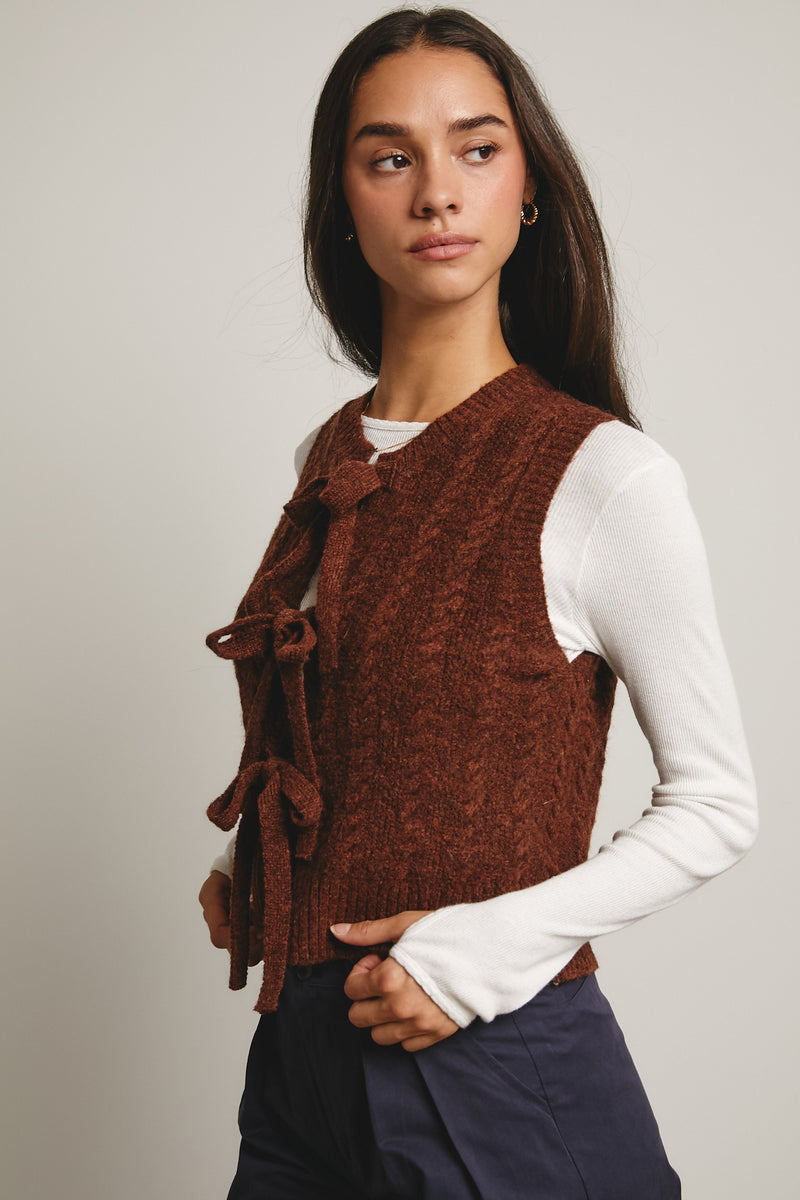 Chestnut Knit Tie Front Vest