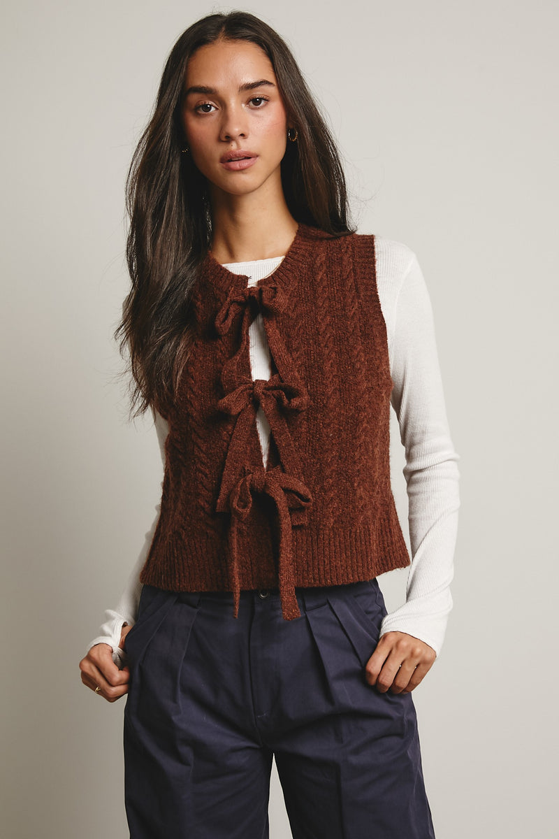 Chestnut Knit Tie Front Vest