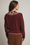 Burgundy Floral Crocheted Collar Sweater