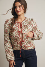 Rose Floral Quilted Jacket in Light Sage