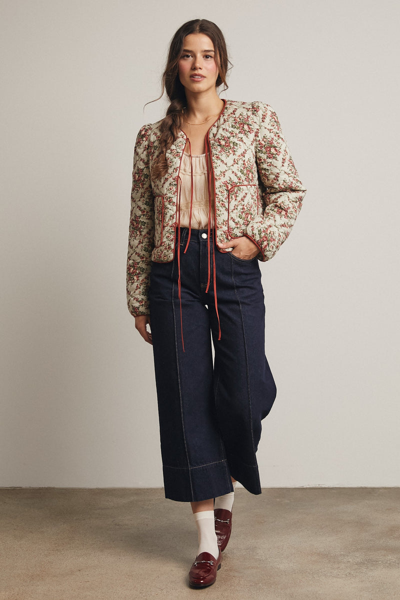 Rose Floral Quilted Jacket in Light Sage