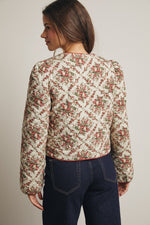 Rose Floral Quilted Jacket in Light Sage