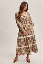 Light Sage Floral and Eyelet Trim Maxi Dress