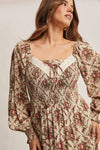 Light Sage Floral and Eyelet Trim Maxi Dress