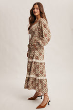 Light Sage Floral and Eyelet Trim Maxi Dress