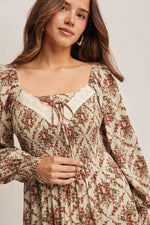 Light Sage Floral and Eyelet Trim Maxi Dress