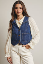 Ruffle Trim Denim Vest