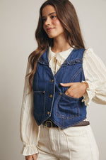 Ruffle Trim Denim Vest