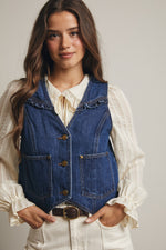 Ruffle Trim Denim Vest