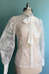 Ivory Lace Tie-Neck Blouse