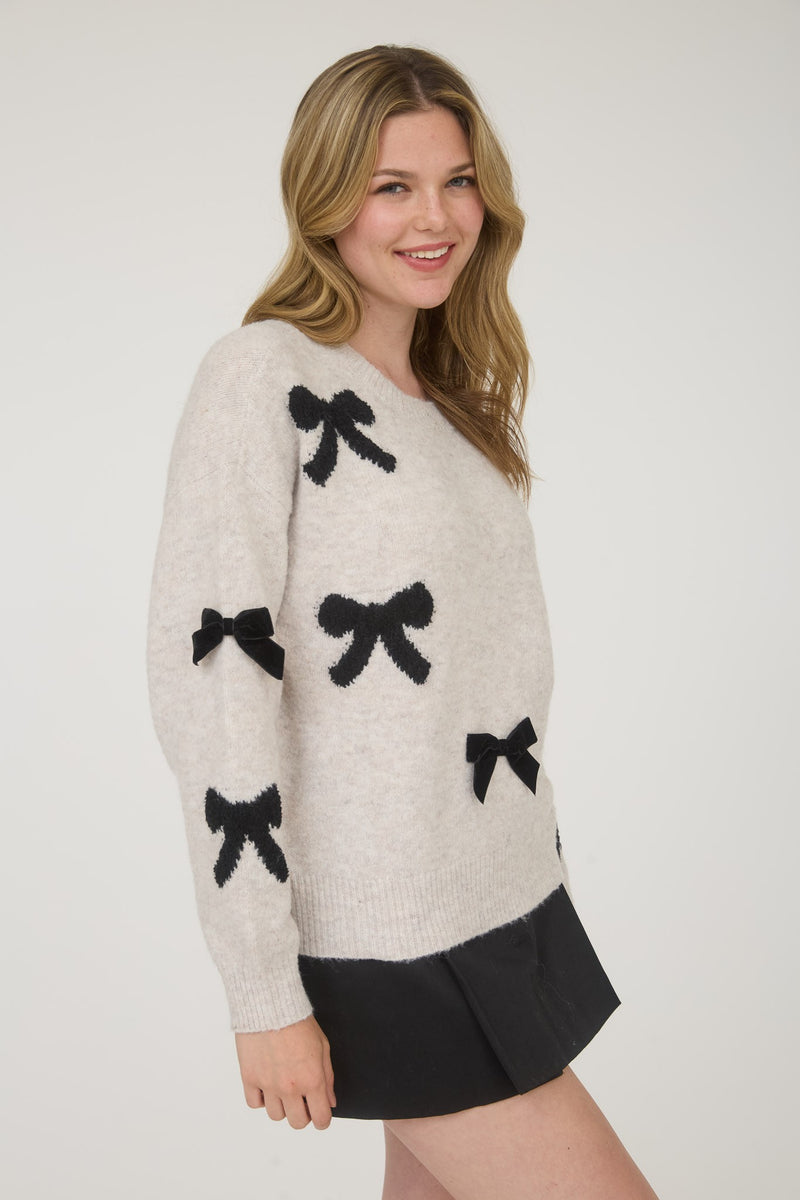 Bow Pullover Sweater in Oatmeal