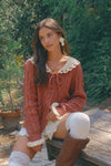 Contrast Crochet Collar Cardigan in Terracotta