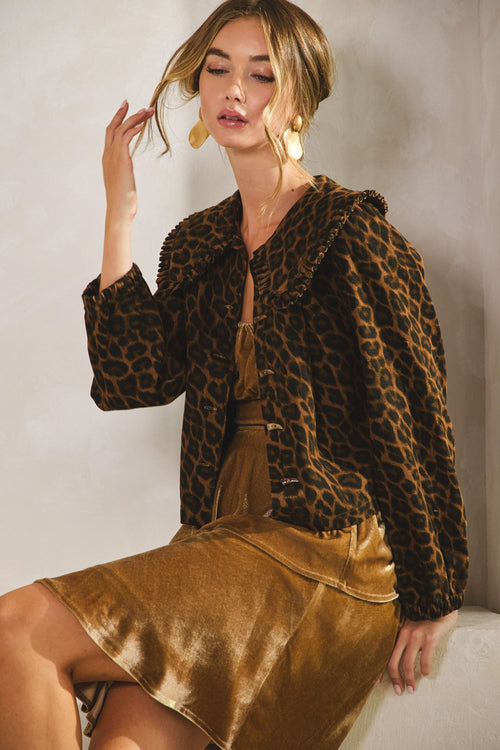 Sailor Collar Twill Leopard Jacket