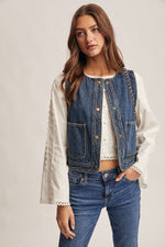 Braided Trim Denim Vest