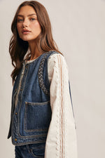Braided Trim Denim Vest