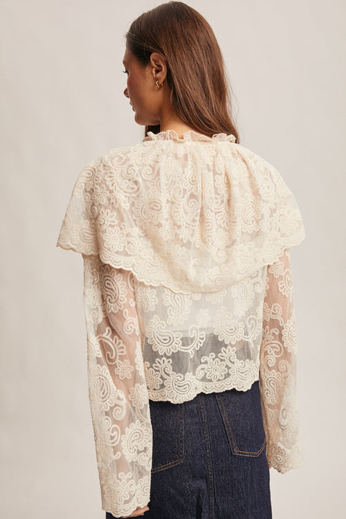 Lace and Embroidered Top in Ecru
