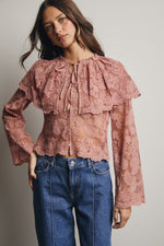 Lace and Embroidered Top in Blush