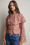 Lace and Embroidered Top in Blush