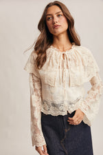 Lace and Embroidered Top in Ecru