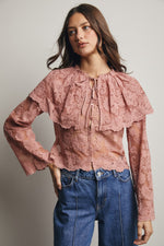 Lace and Embroidered Top in Blush