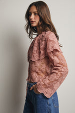 Lace and Embroidered Top in Blush